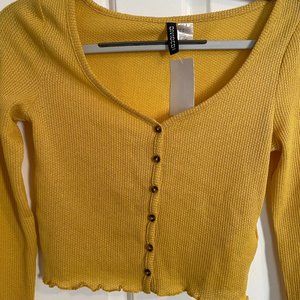 H&M Divided Yellow Button Down Long Sleeve Top
